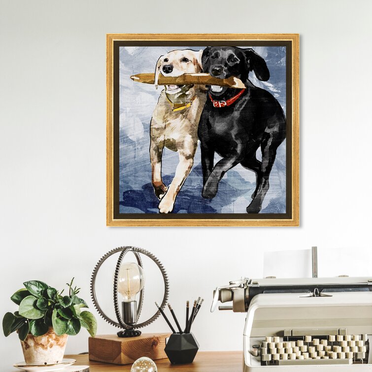 Winston Porter Dogs And Puppies 'Playtime Blue' On Canvas Painting